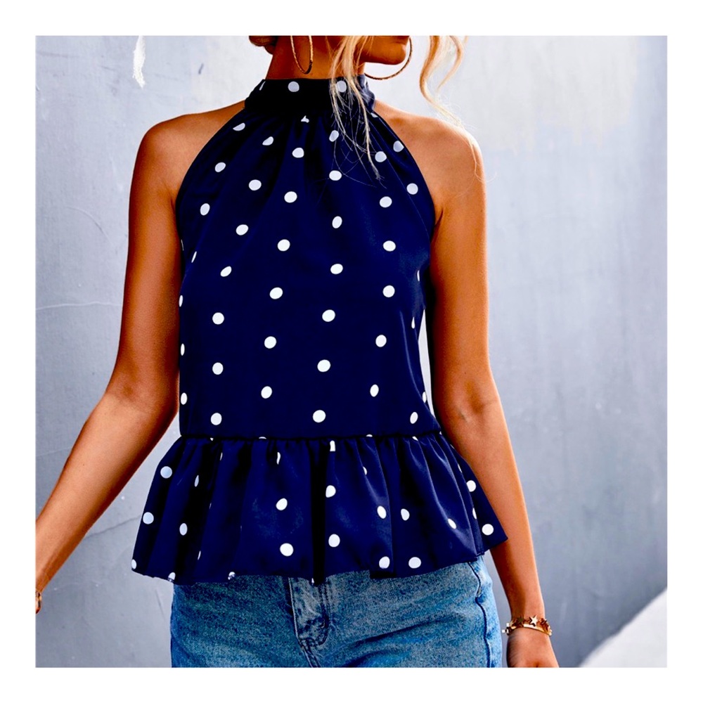 Polka Dot Grecian Neck Peplum Top